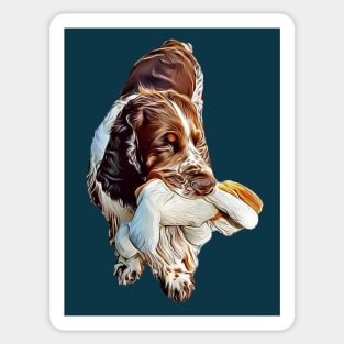 Lovely English Springer Spaniel with his Toy Dog, Drawing Sticker
